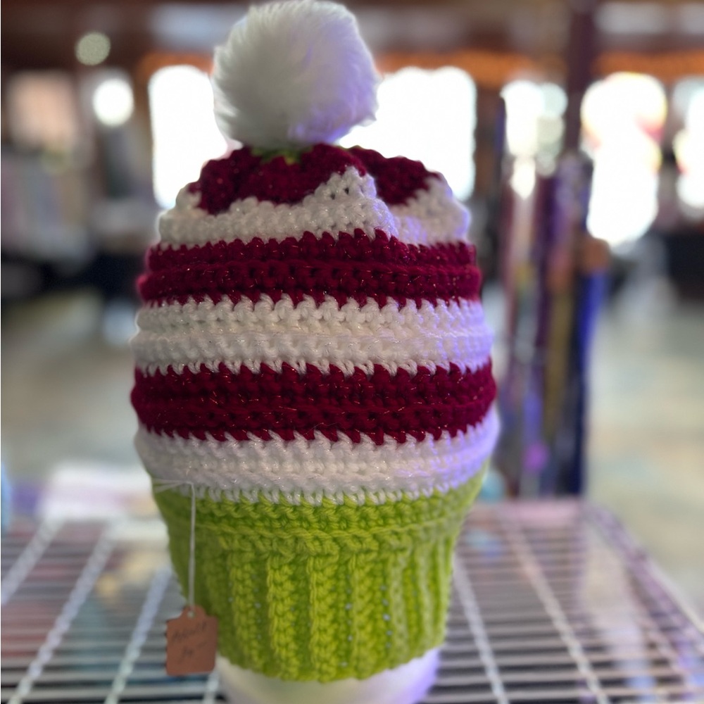 Handmade Grinch Crochet Pom Pom Beanie